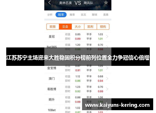 江苏苏宁主场迎来大胜稳固积分榜前列位置全力争冠信心倍增